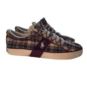 Polo Ralph Lauren Sneaker 8.5 Harold Lace Up Canvas Madras Plaid Preppy Gingham